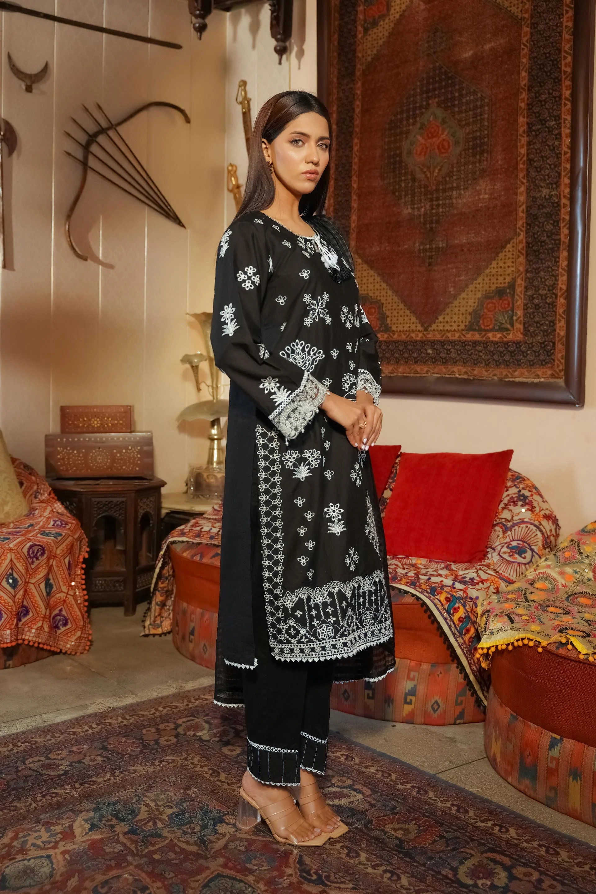 Motif Cambric Embroidered Suit-3615 - Image 4