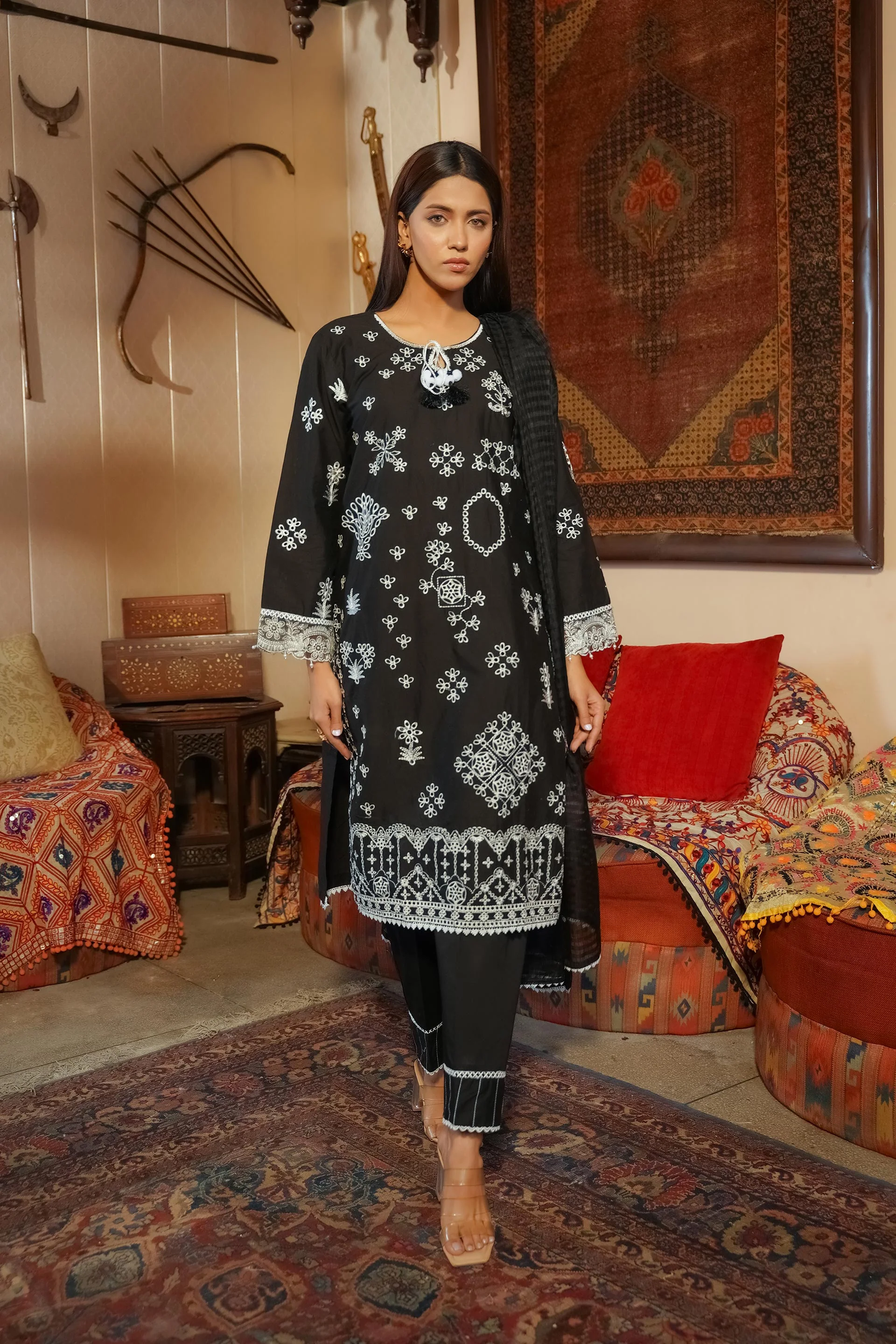 Motif Cambric Embroidered Suit-3615 - Image 5