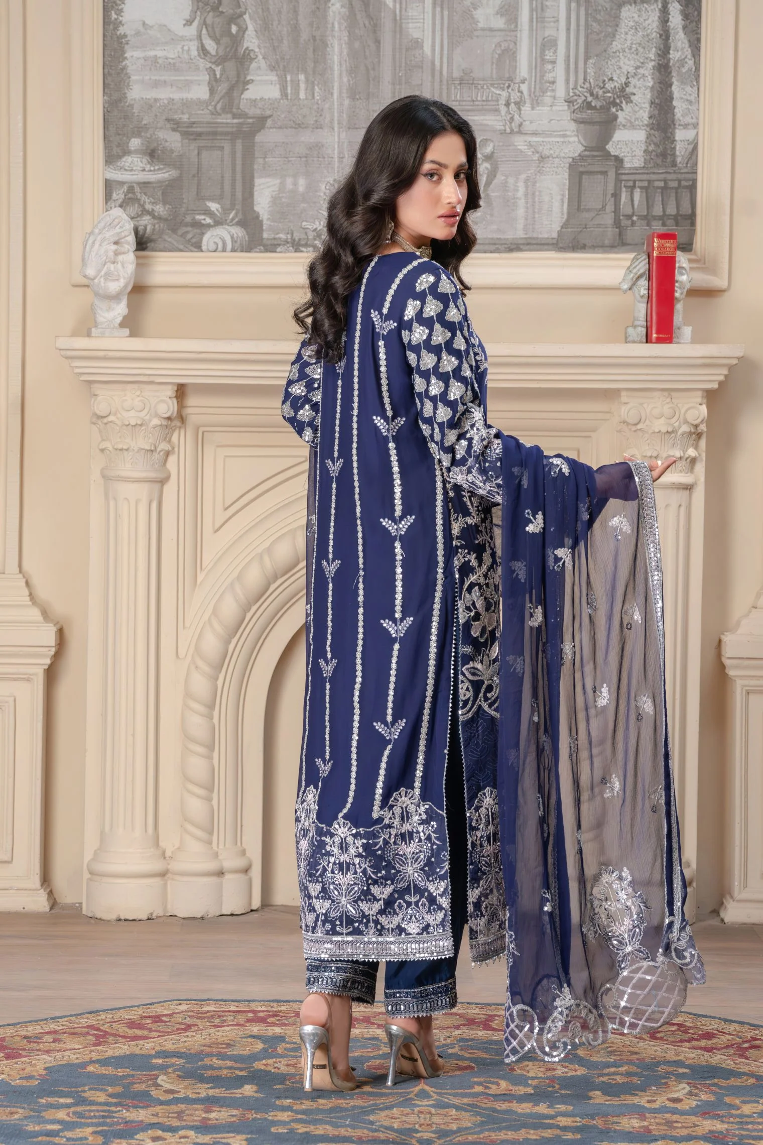 Motif Chiffon Embroidered Suit-377 - Image 3