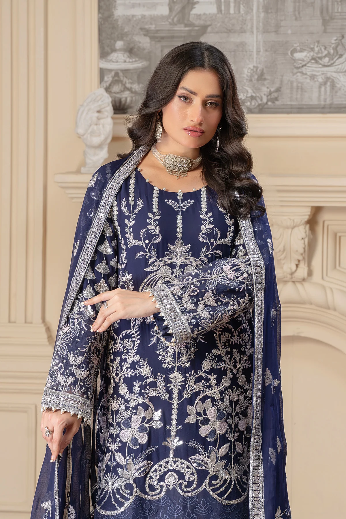 Motif Chiffon Embroidered Suit-377 - Image 5
