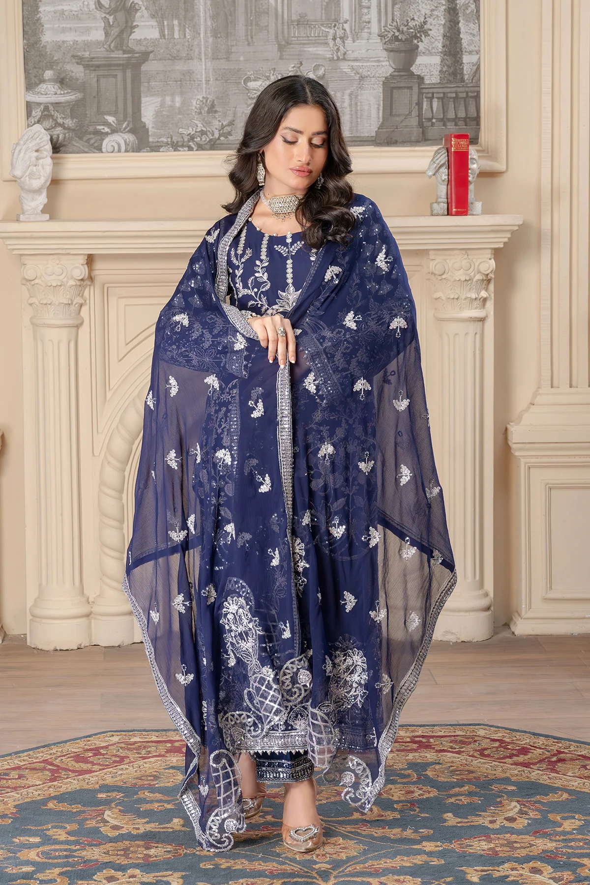 Motif Chiffon Embroidered Suit-377 - Image 6