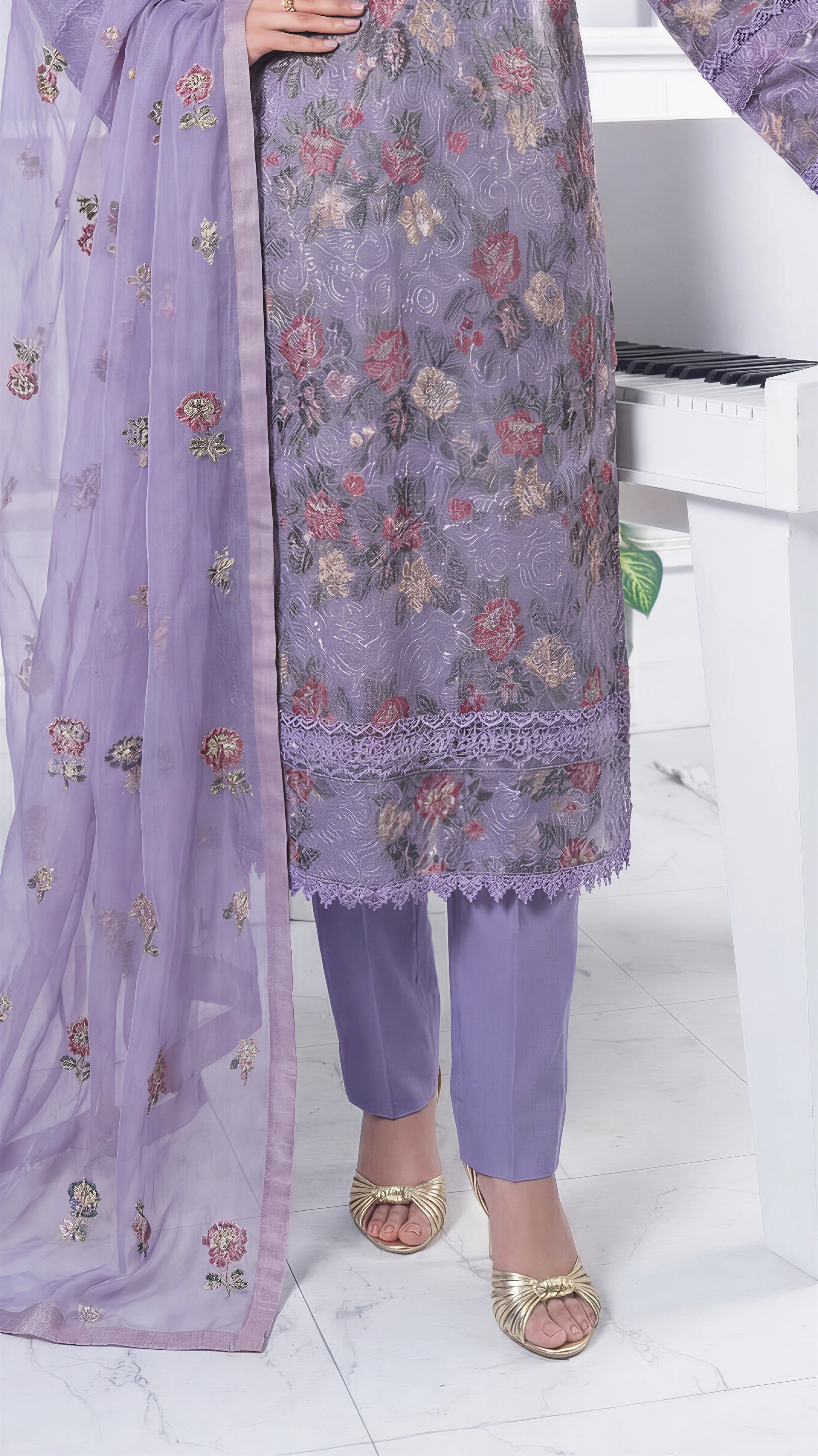 Motif Cotton Embroidered Suit-225 - Image 4