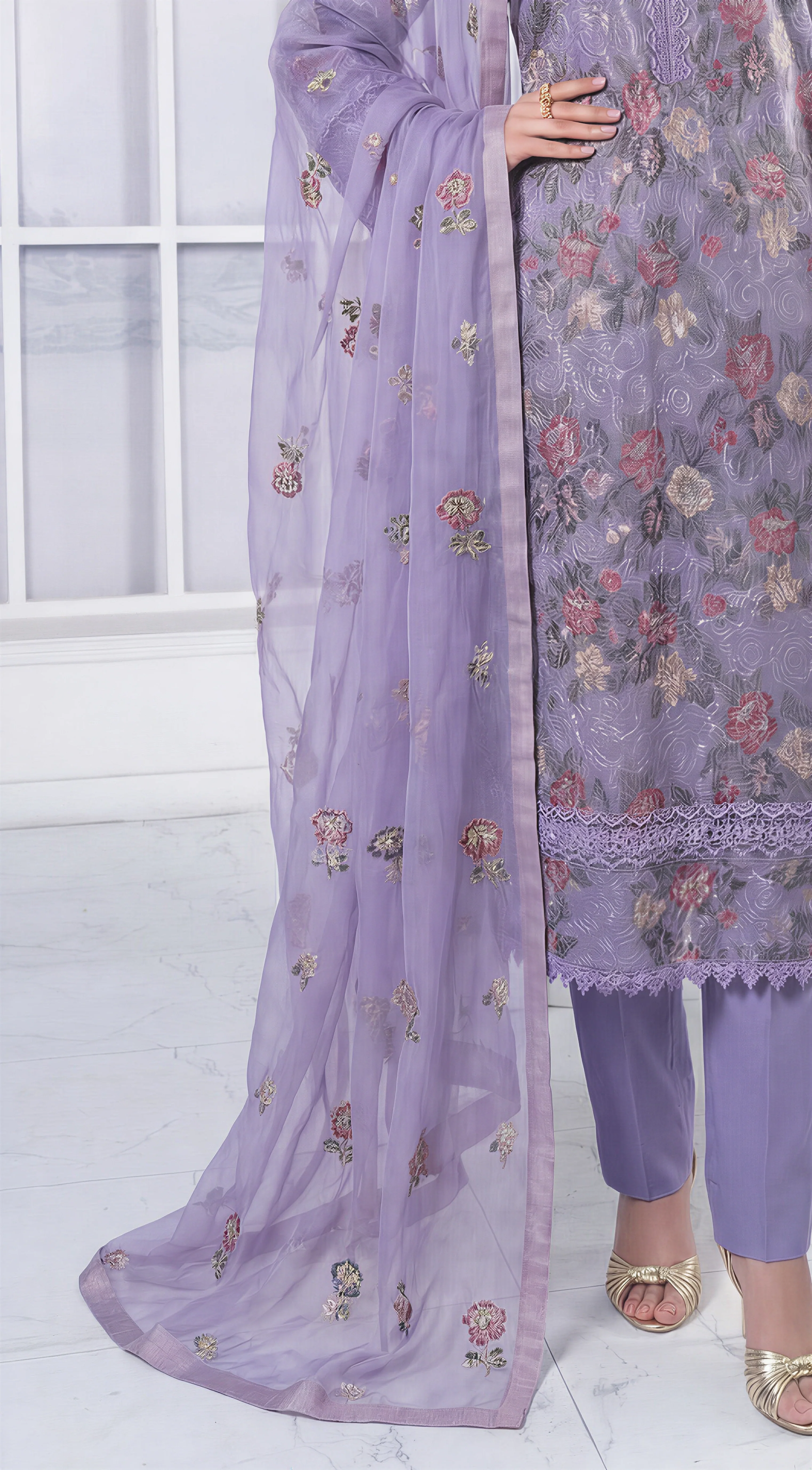Motif Cotton Embroidered Suit-225 - Image 5