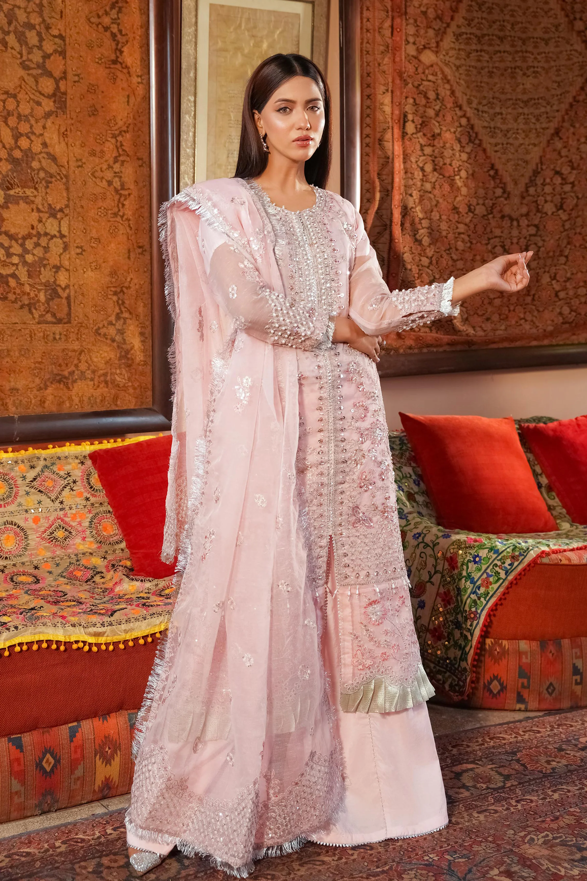 Motif Cotton Net Embroidered Suit-333 - Image 5