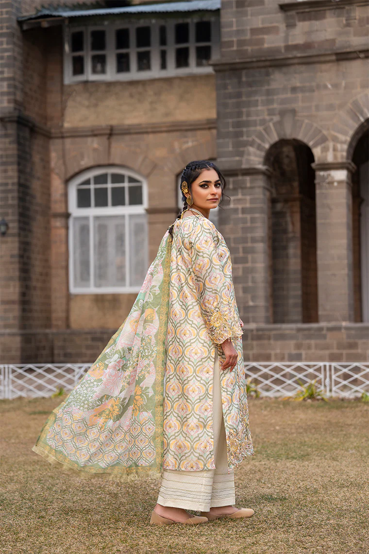 Motif Cotton Silk Embroidered Suit - Image 4