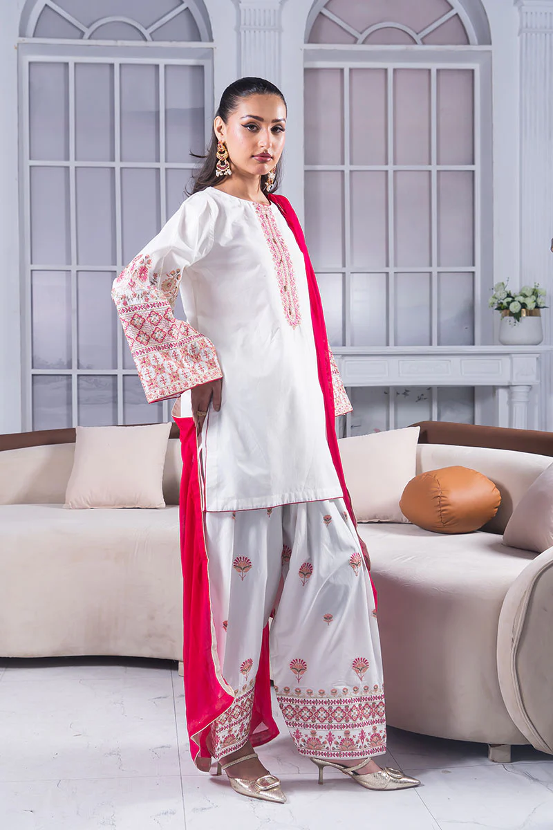 Motif Cambric Embroidered Suit-017 - Image 8