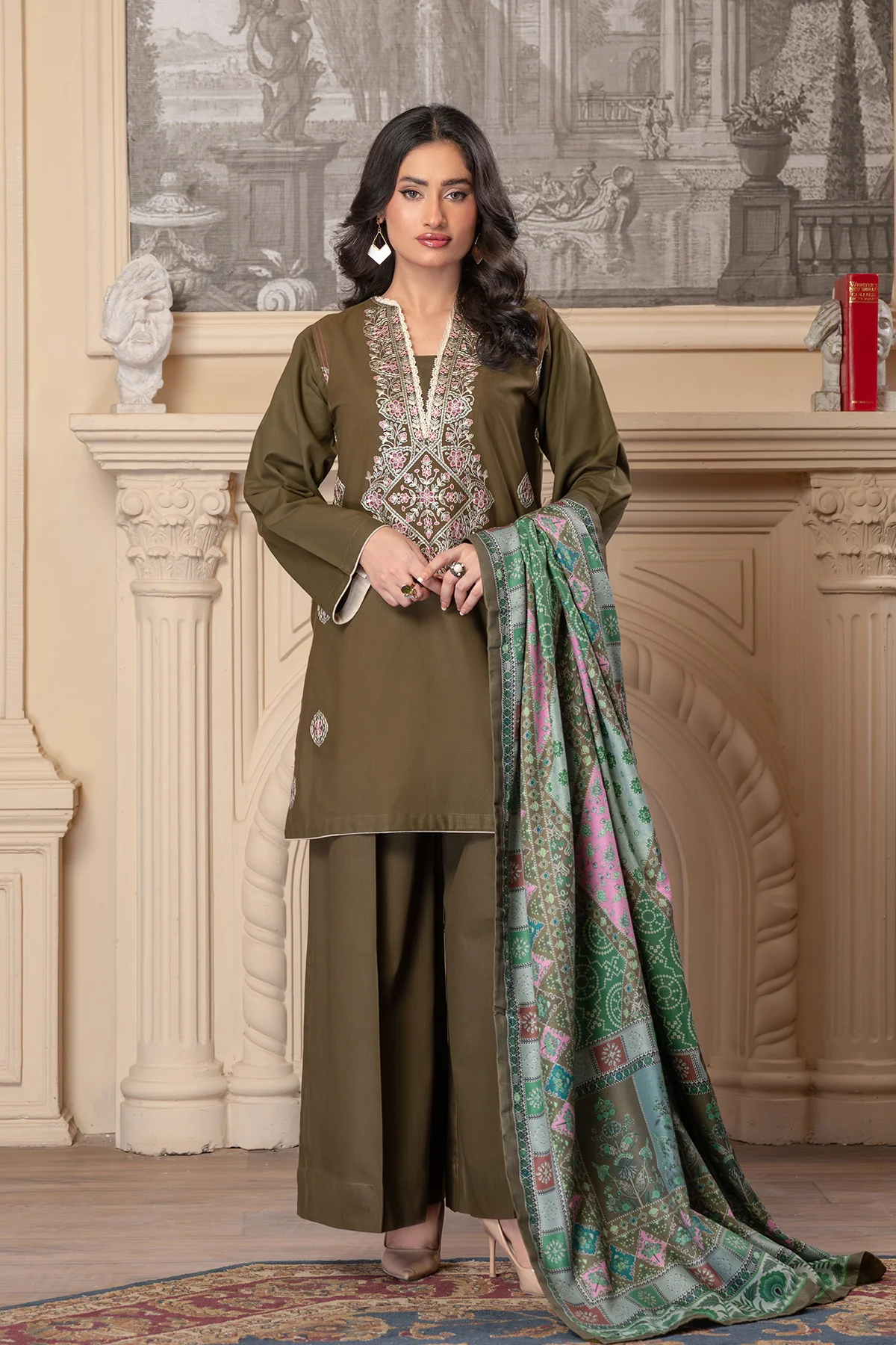 Motif Khaddar Embroidered Suit-044 - Image 7