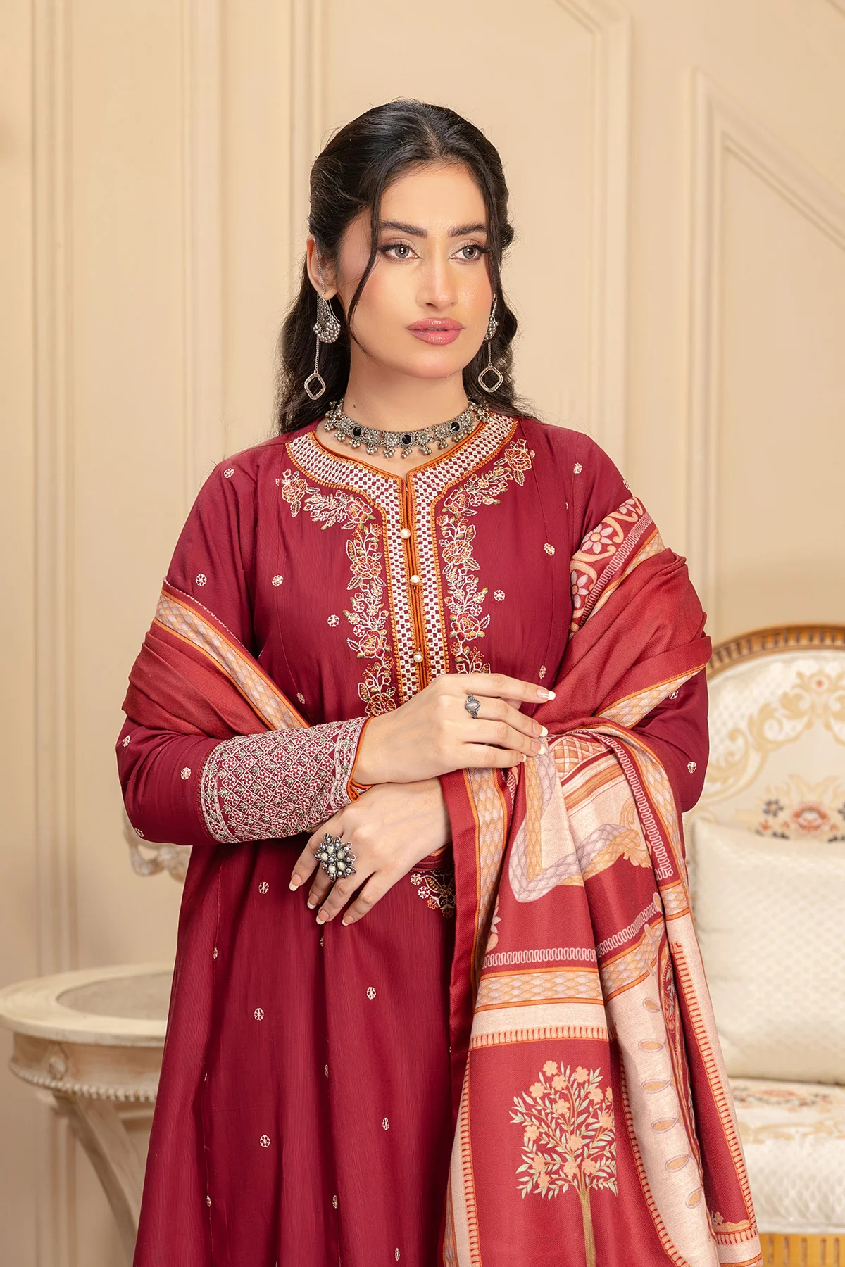 Motif Khaddar Embroidered Suit-008 - Image 5