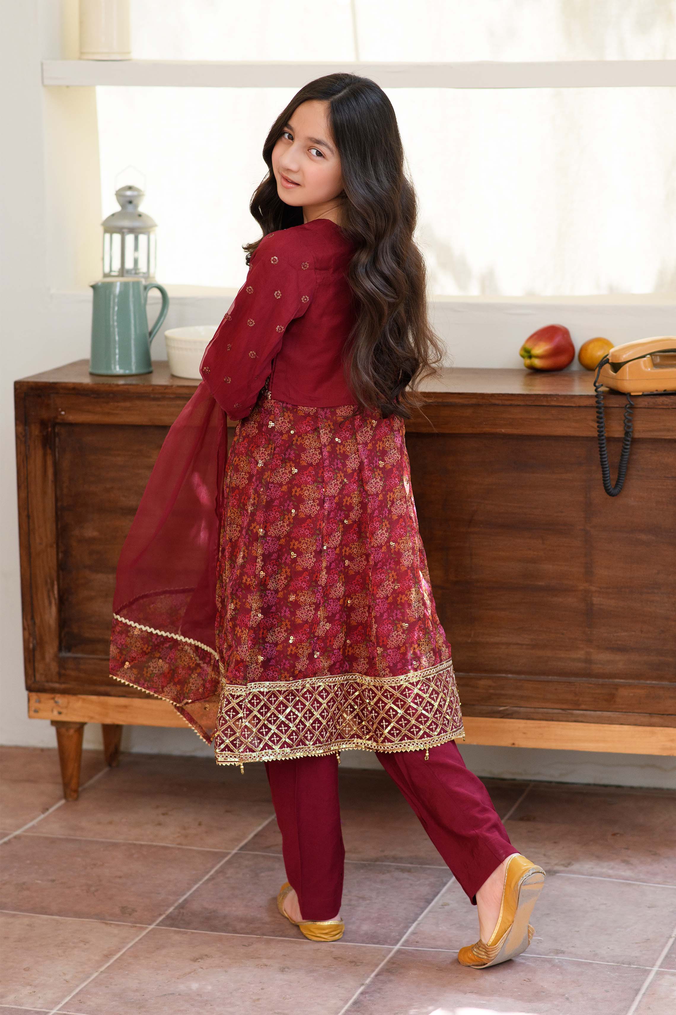 Motif Kids Organza Embroidered Suit-641 - Image 3