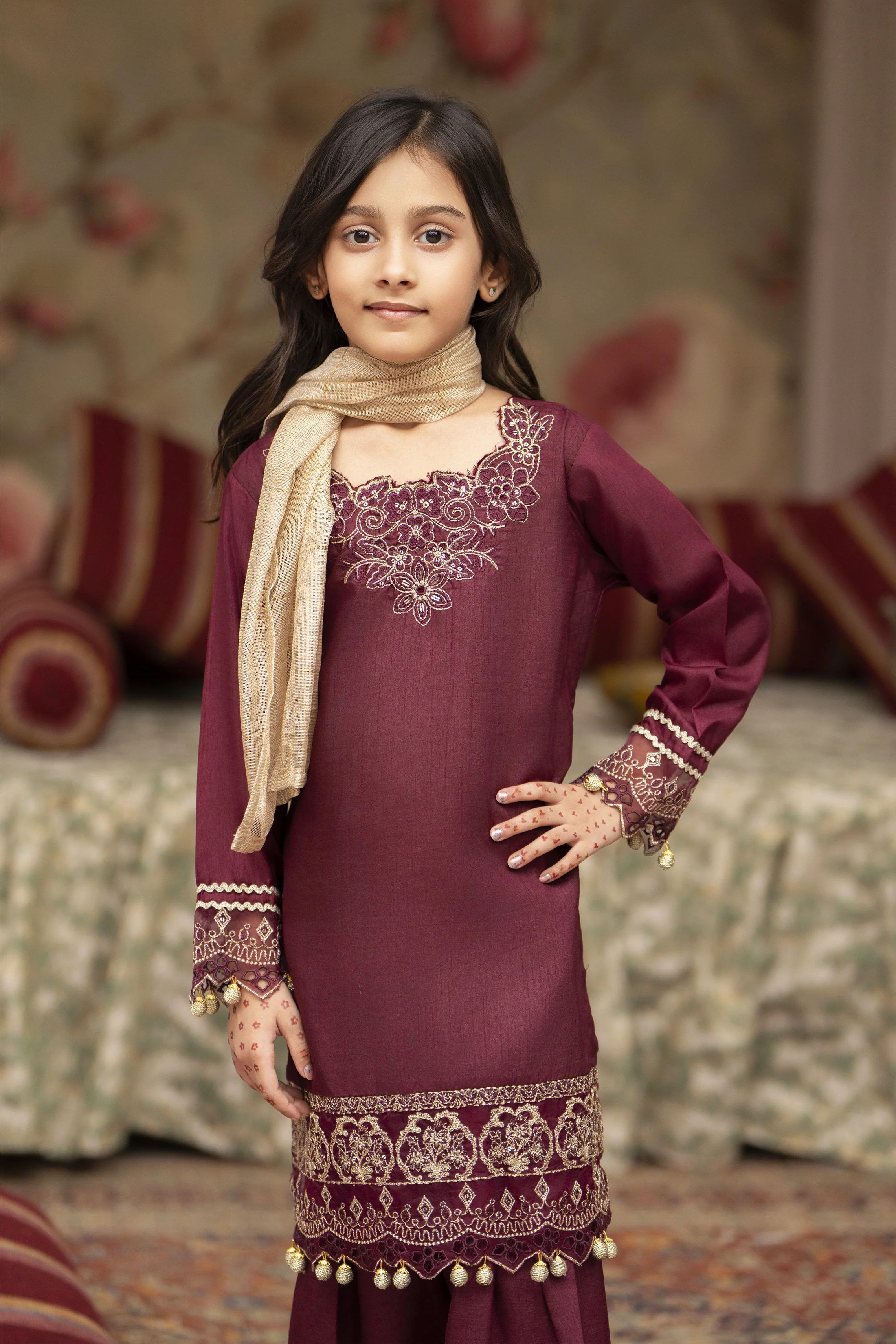 Motif Kids Viscose Embroidered Suit-658 - Image 6