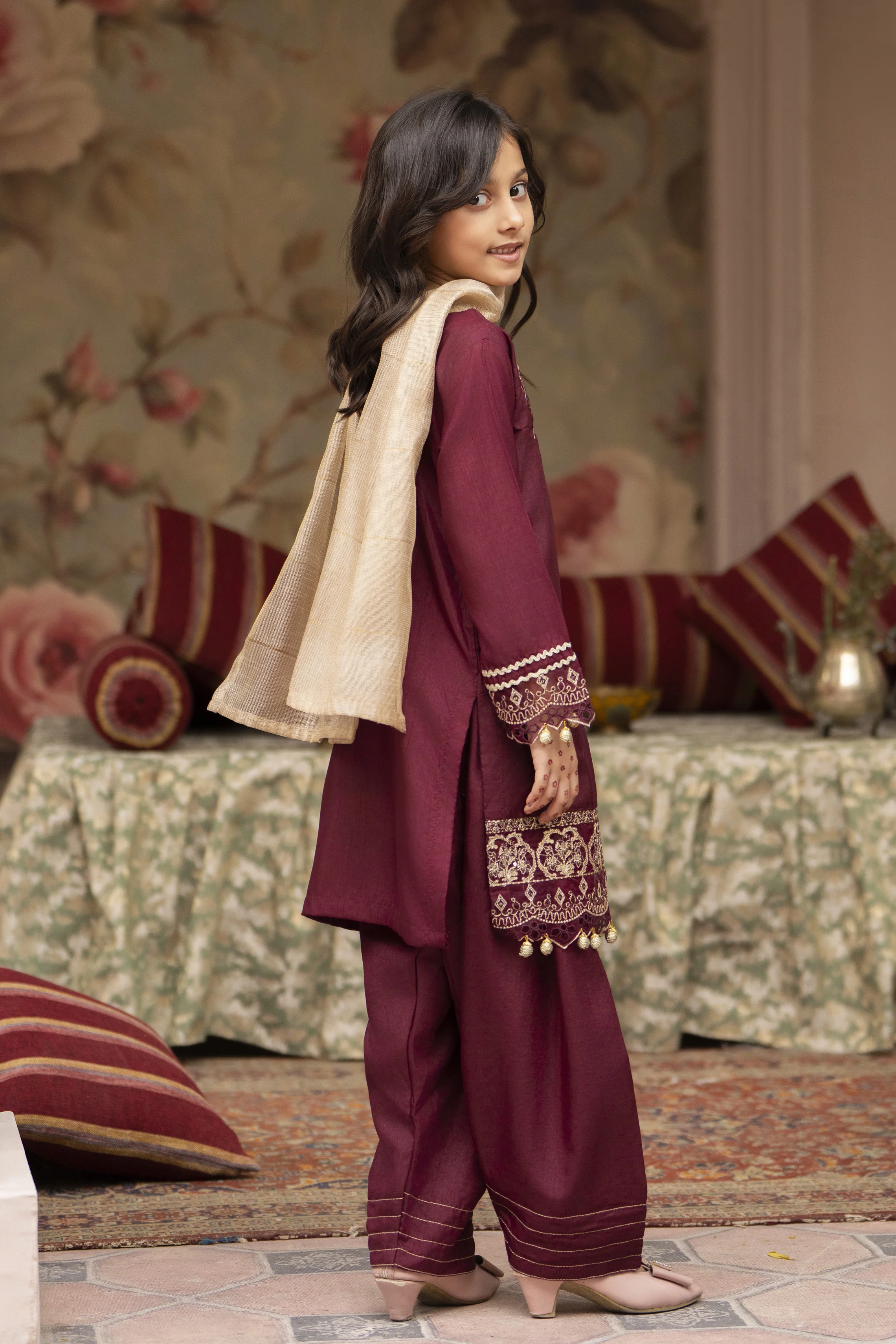 Motif Kids Viscose Embroidered Suit-658 - Image 7