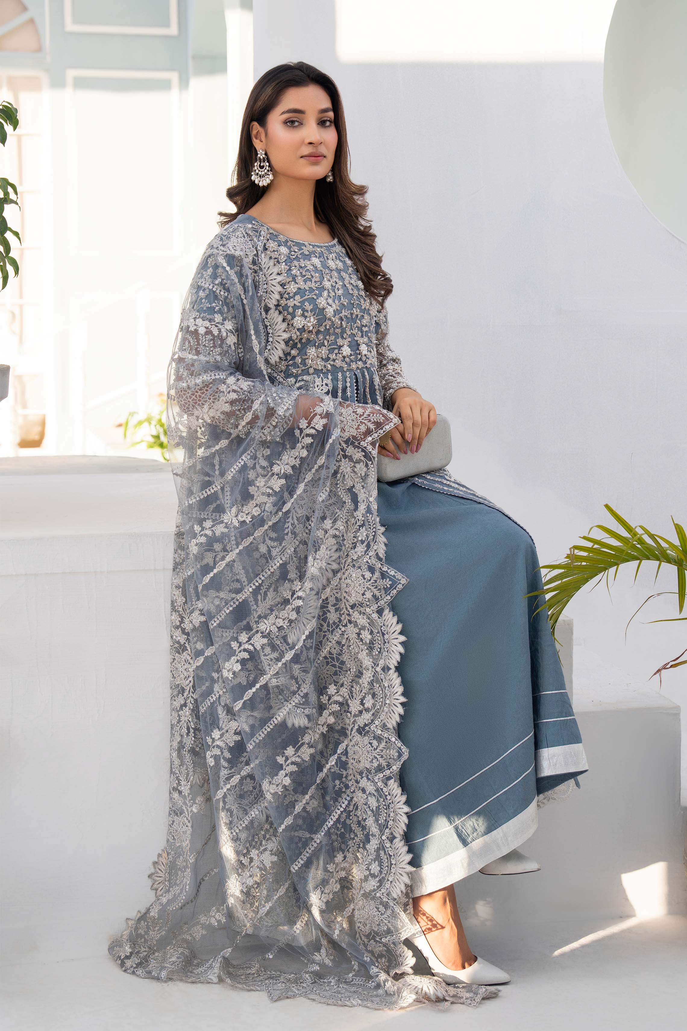 Motif Net Embroidered Suit-327 - Image 5