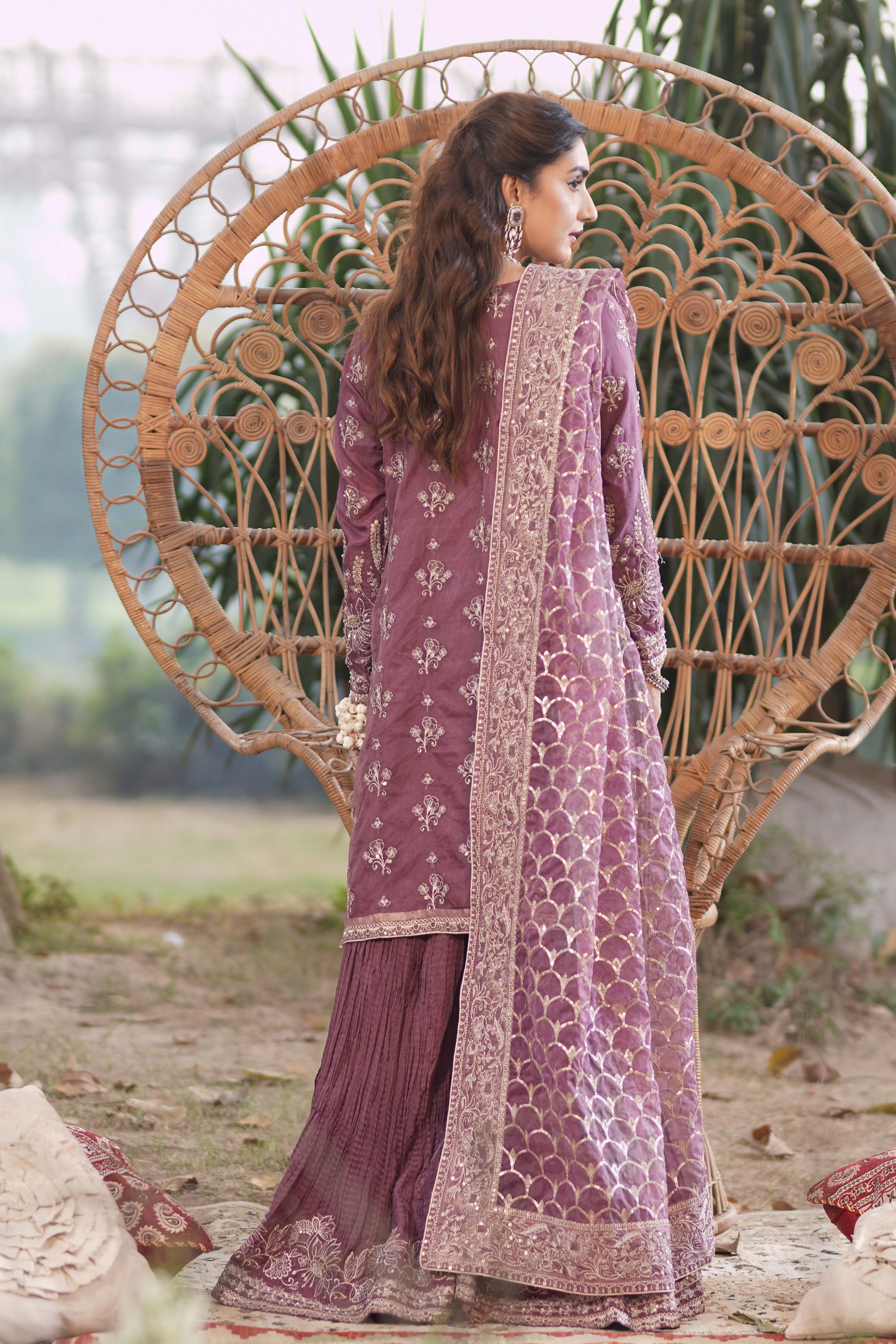 Motif Organza Embroidered Suit-009 - Image 5