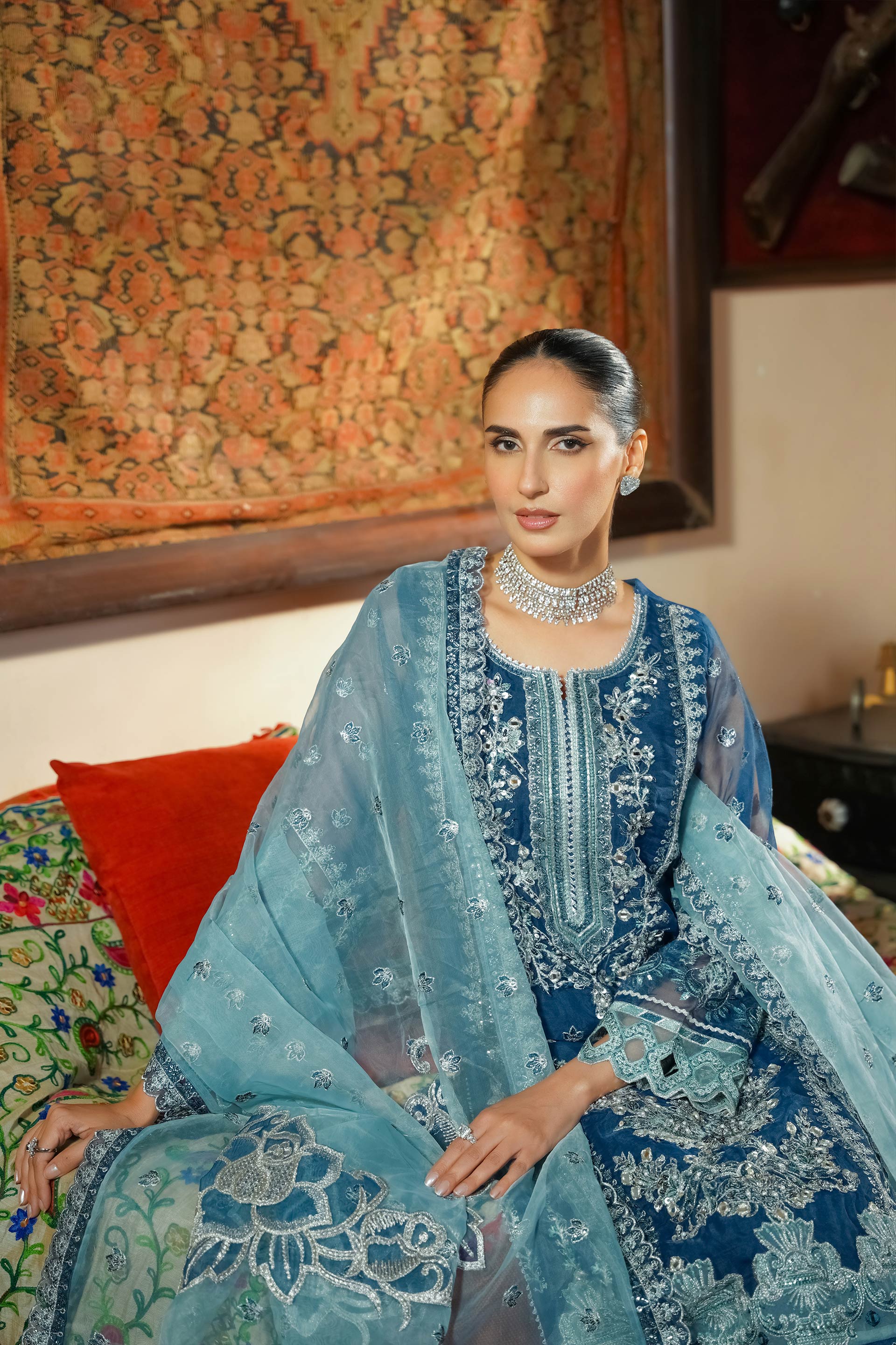 Motif Organza Embroidered Suit-295 - Image 4