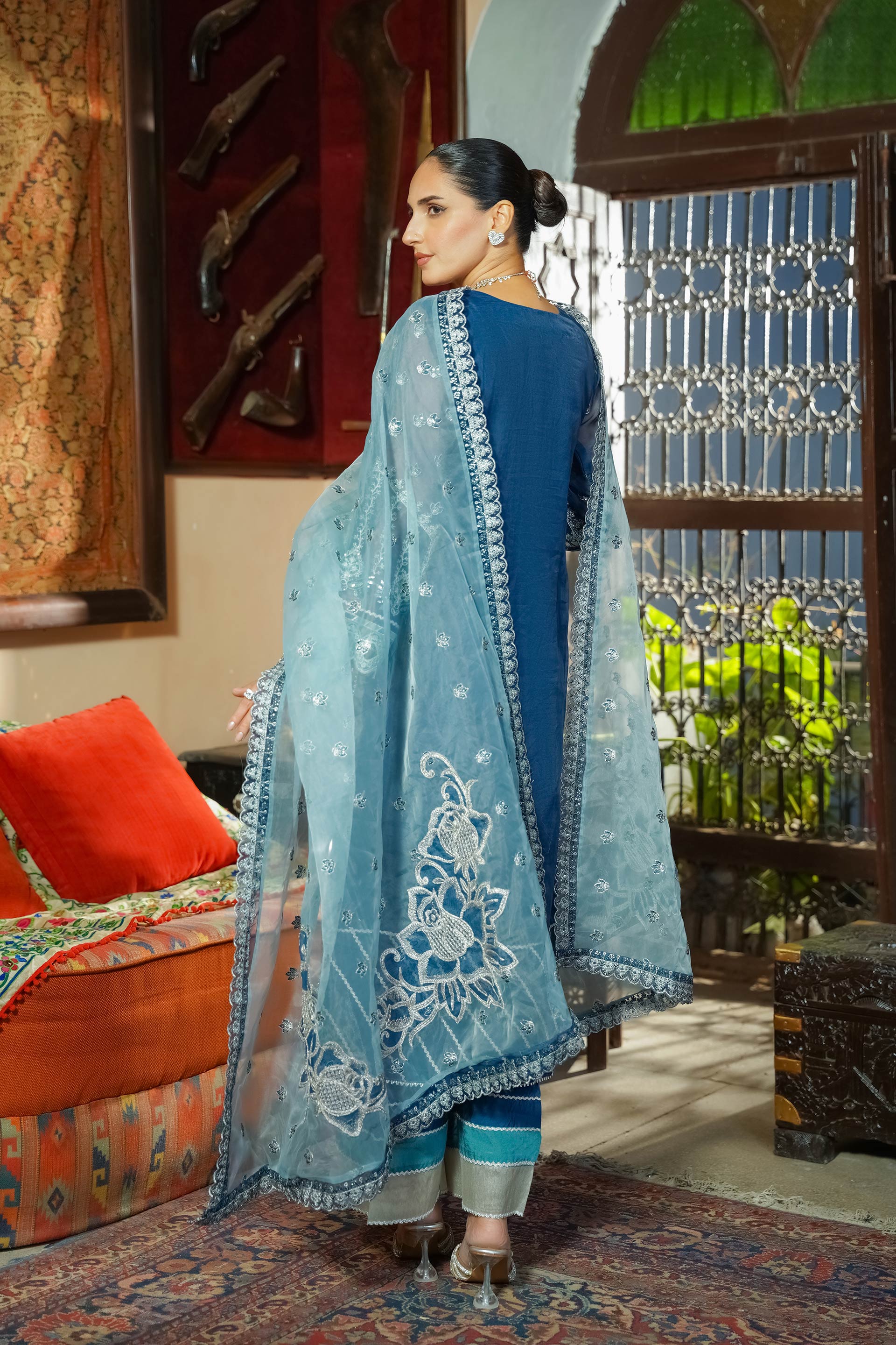 Motif Organza Embroidered Suit-295 - Image 7
