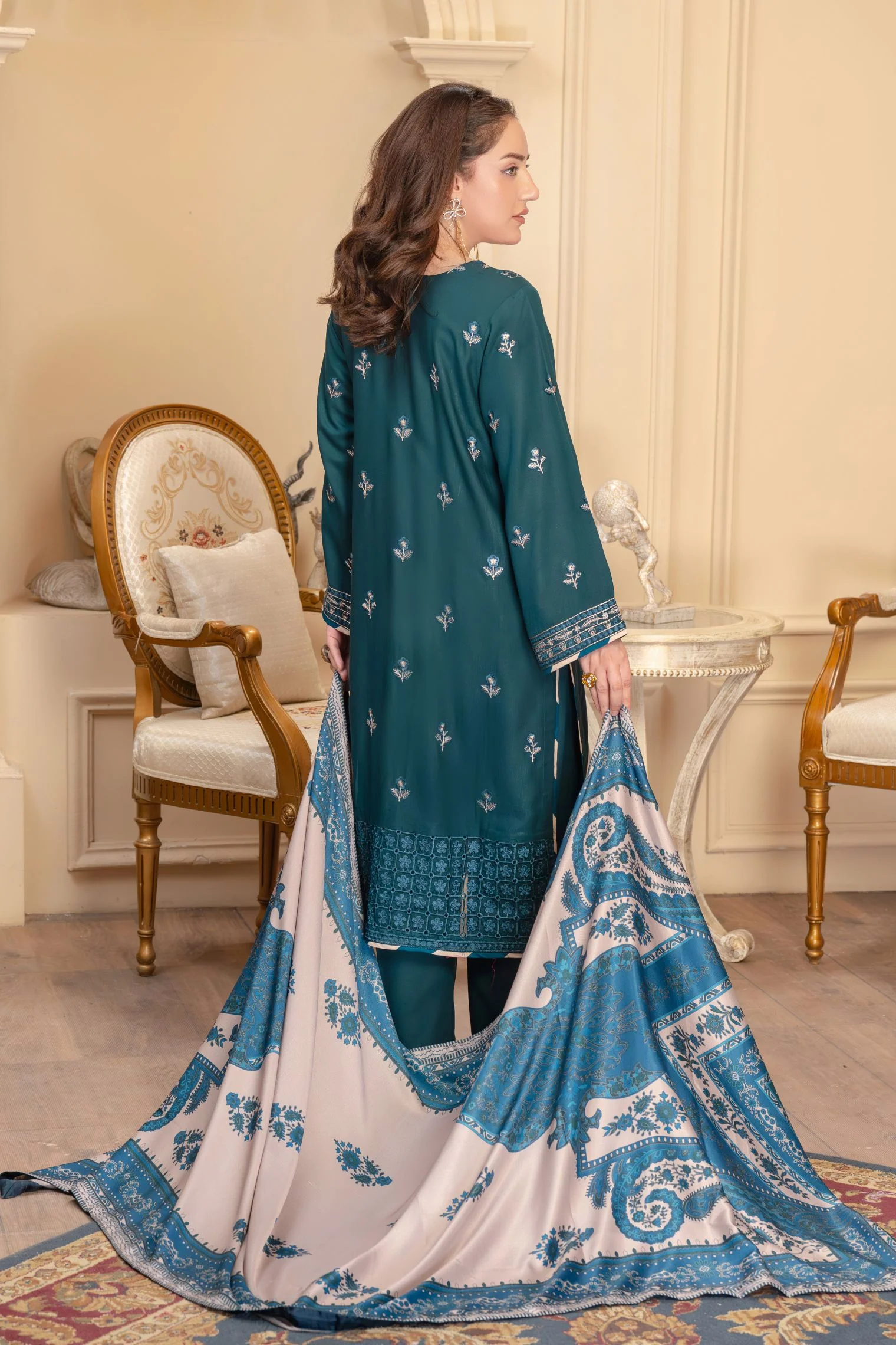 Motif Peach Wool Embroidered Suit-064 - Image 3