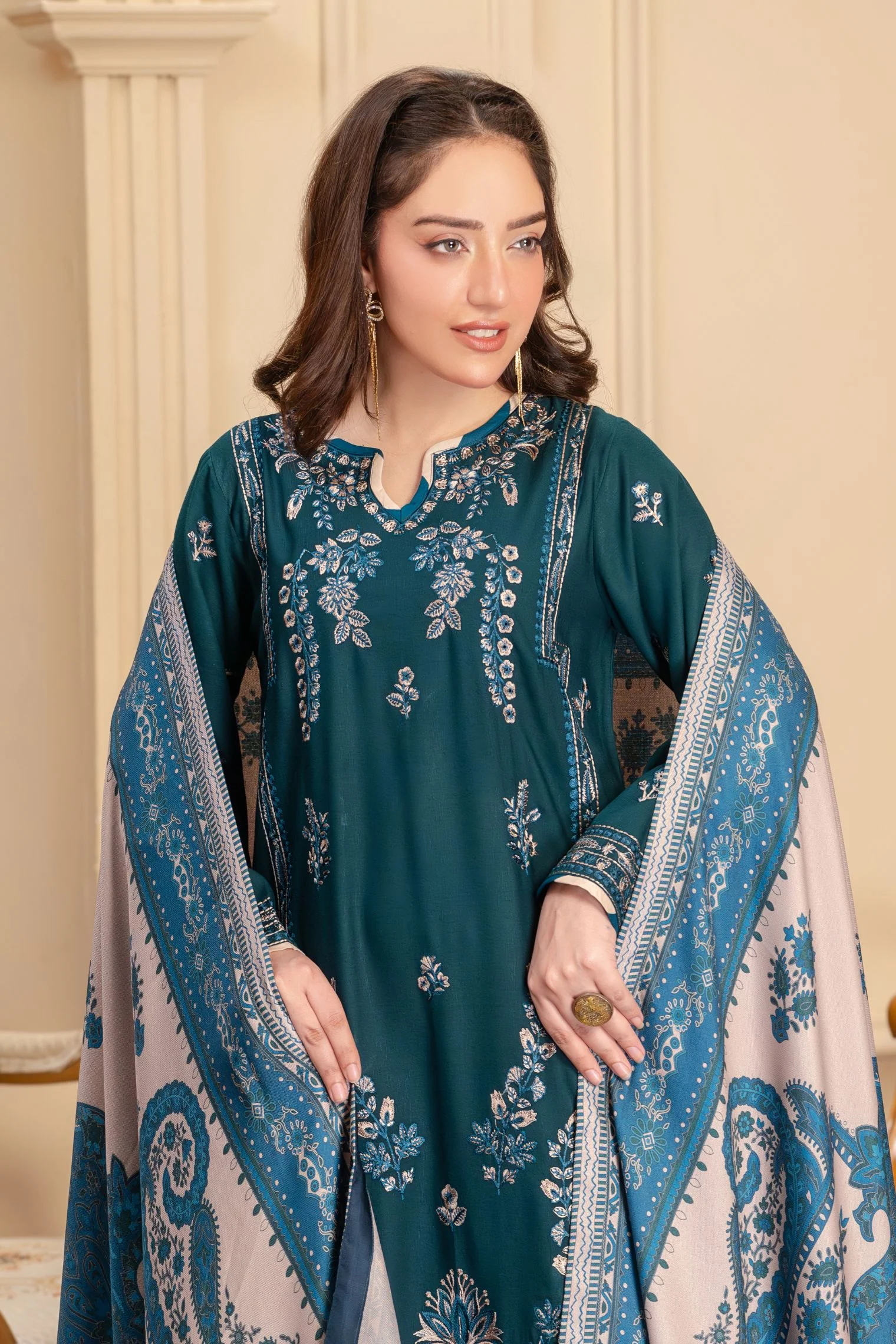 Motif Peach Wool Embroidered Suit-064 - Image 5