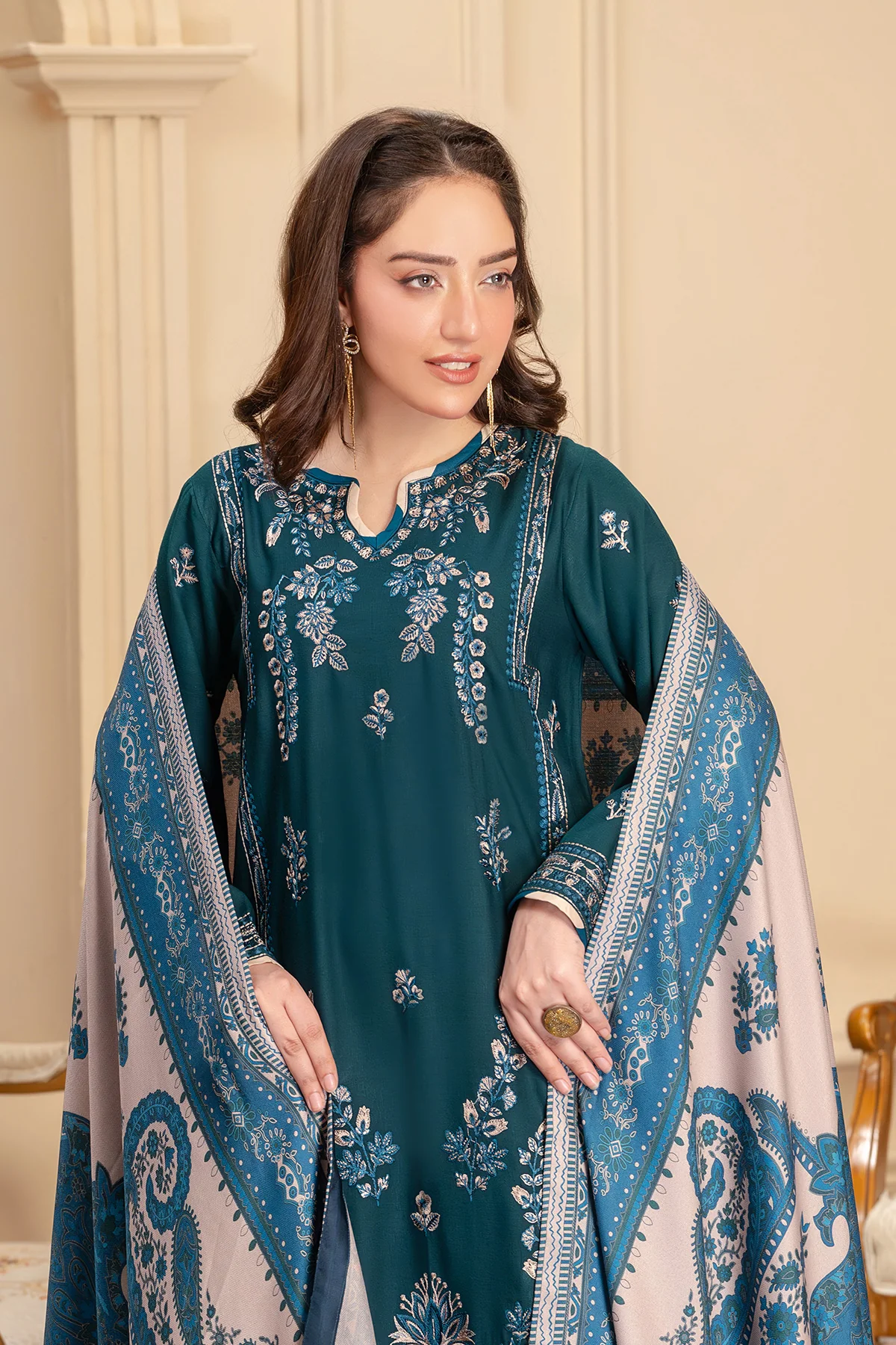 Motif Peach Wool Embroidered Suit-064 - Image 6