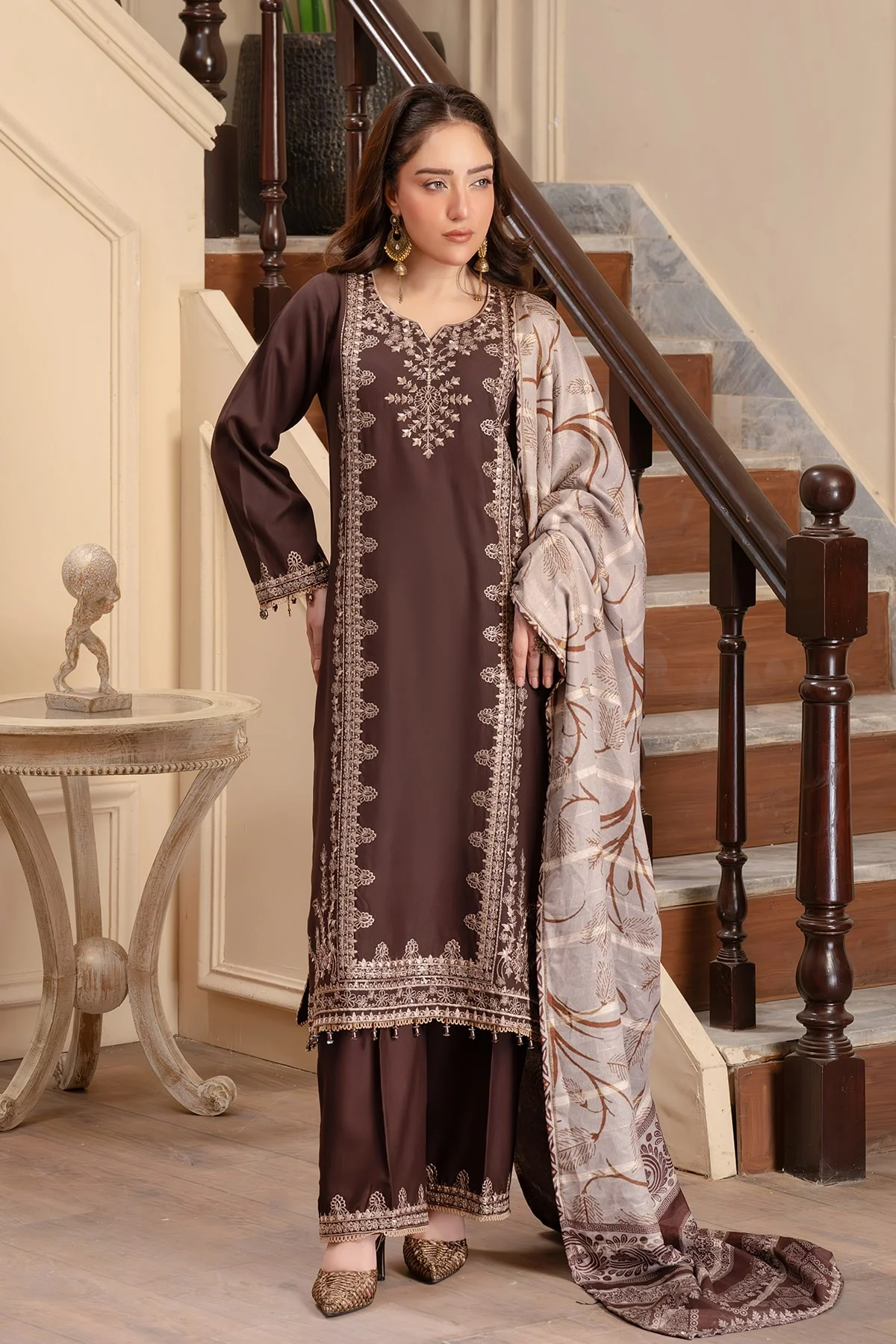 Motif Peach Wool Embroidered Suit-3889 - Image 3