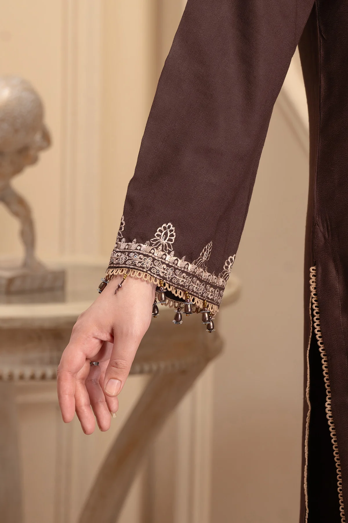 Motif Peach Wool Embroidered Suit-3889 - Image 5