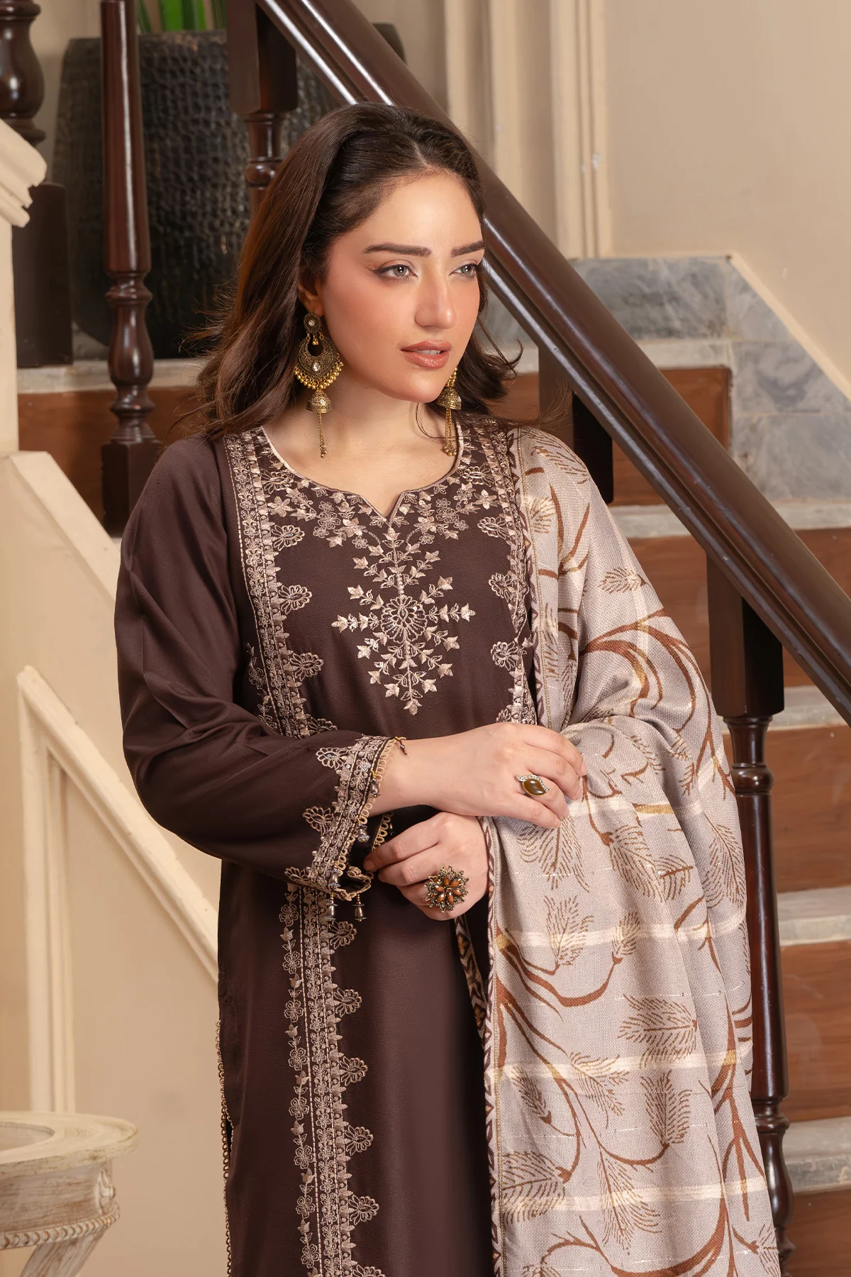 Motif Peach Wool Embroidered Suit-3889 - Image 6