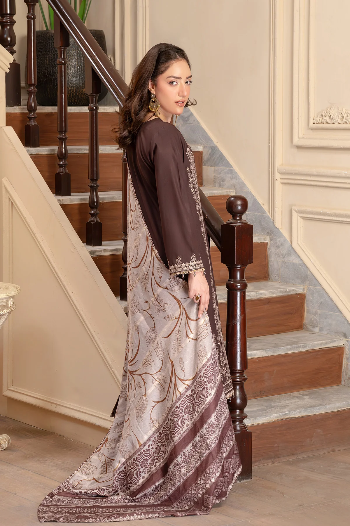 Motif Peach Wool Embroidered Suit-3889 - Image 8