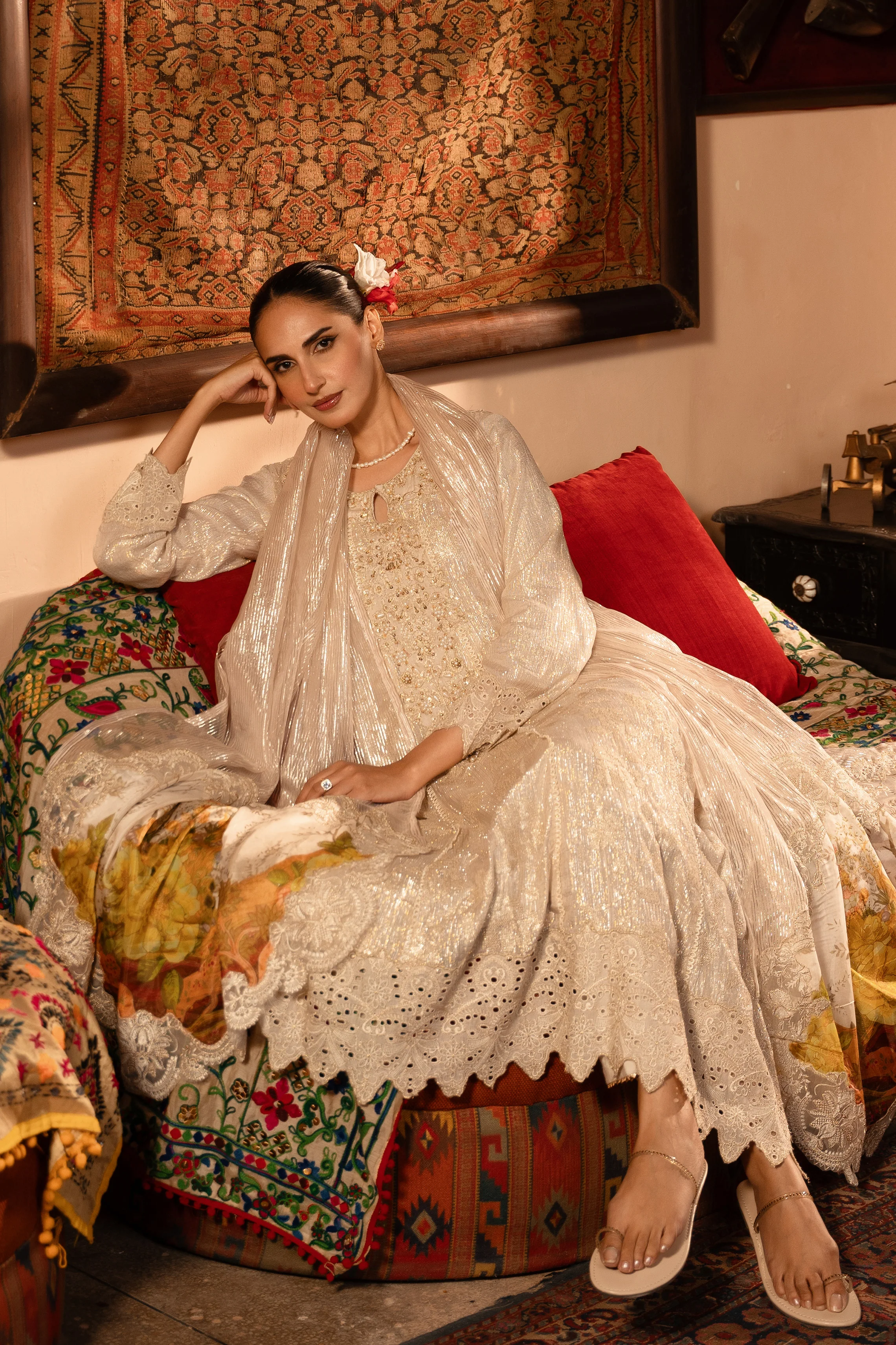 Motif Tilla and Sequence Embroidered Suit - Image 4