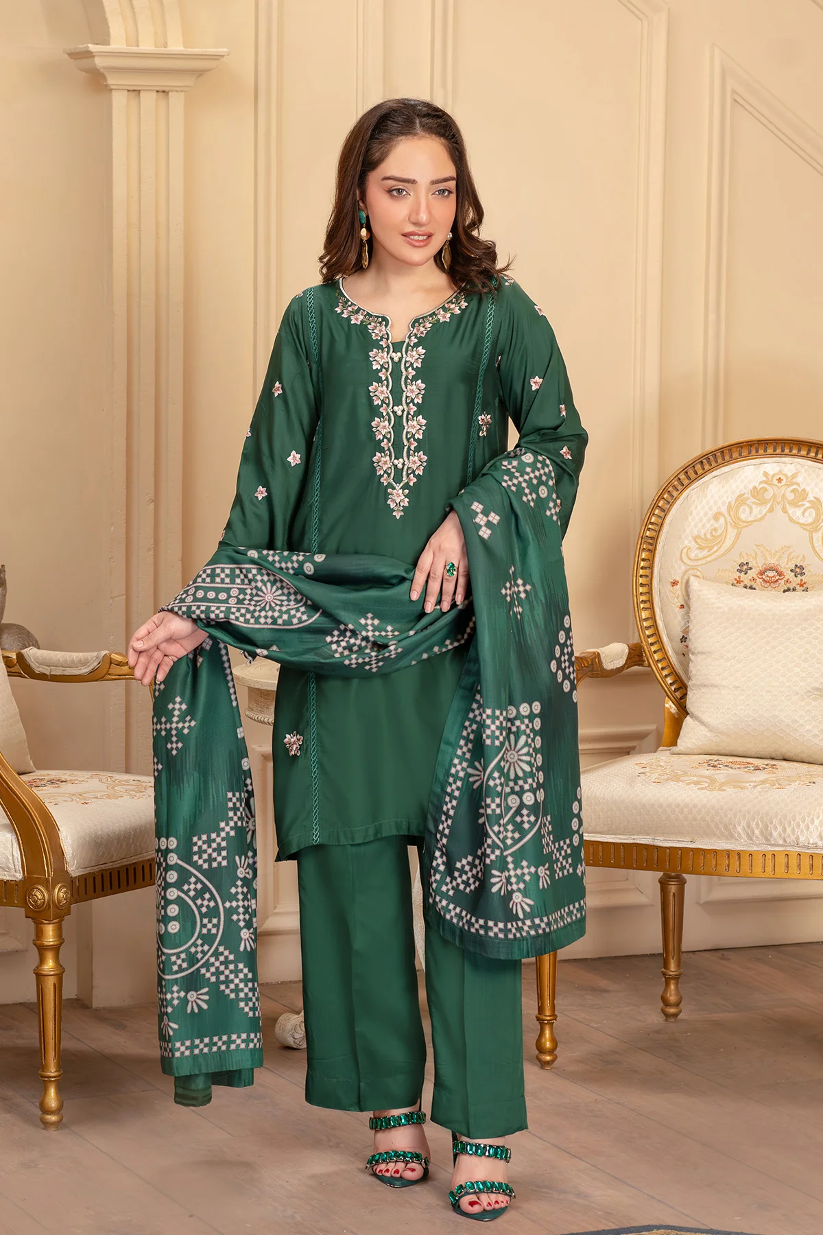 Motif Viscose Embroidered Suit-053 - Image 5